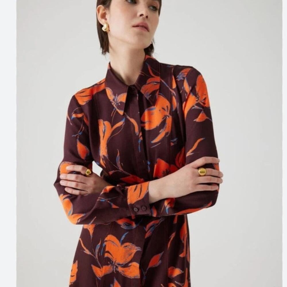 Anthropologie Exquise Jasmineelle Satin Shirt Dress XXS Purple Orange NWT $268 - Picture 3 of 15